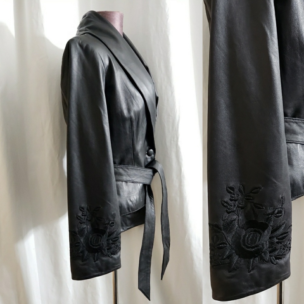 Karen Kane black leather embroidered jacket